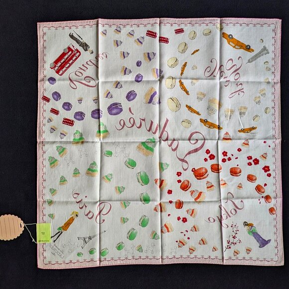 Laduree Paris Scarf Macaron Religieuse London Paris New York Tokyo 22.5" (57 cm) - Picture 4 of 5